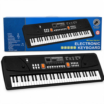 Urban Tots Kids Keyboard Piano with Mic & LCD | 61 Keys Musical Toy with Rhythms, Songs, Recording & Headphone Jack | USB & Battery Operated | Learning Piano for Kids Age 3+ (Big Piano Black)