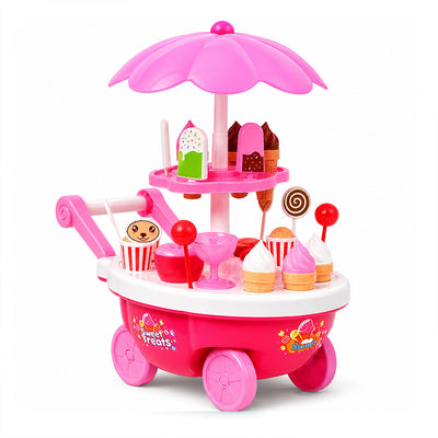 Urban Tots Sweet Candy Cart Play Set for Kids | 39 PCS Ice Cream & Dessert Trolley with Lights & Music | Pretend Play Food Cart Toy for Girls & Boys